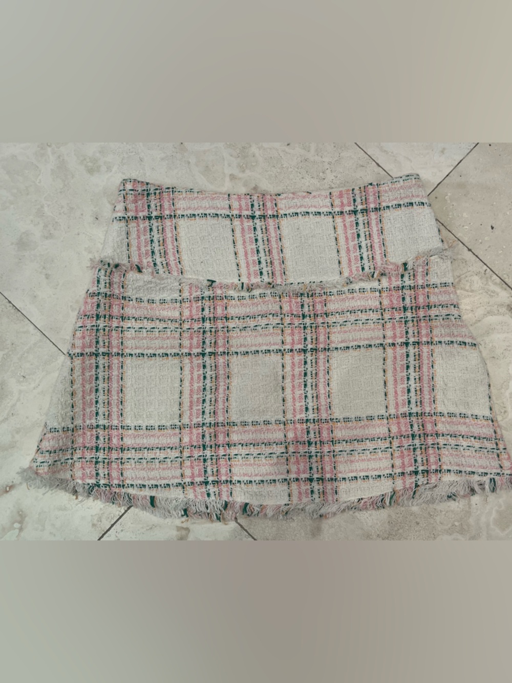 Zara Pink Plaid Tweed Mini Skirt